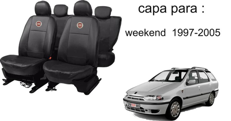 Imagem de Kit de Capas de Couro para Palio Weekend 2000 - Couro Impermeável + Chaveiro + Capa de Volante