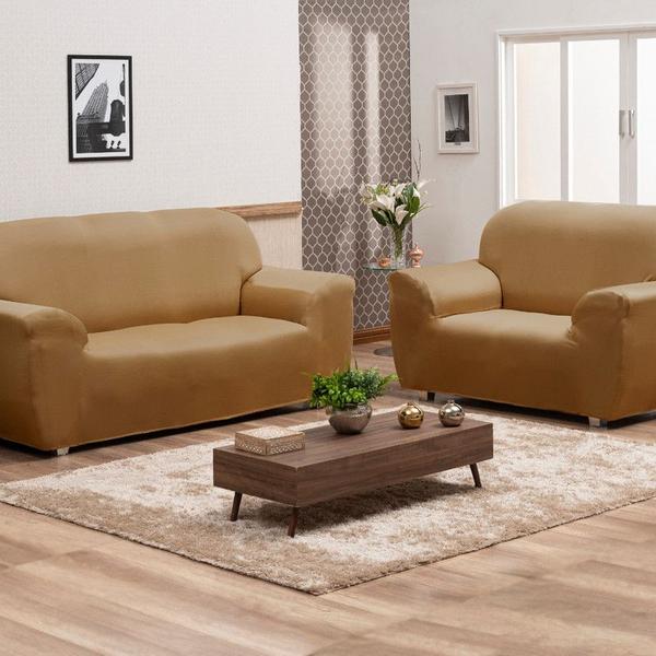 Imagem de Kit de Capas Sofa 2 e 3 Lugares Tecido Elastex Caramelo