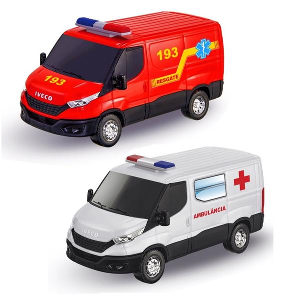 Imagem de Kit de Carrinhos de Resgate com Ambulância e Samu De Brinquedo Iveco