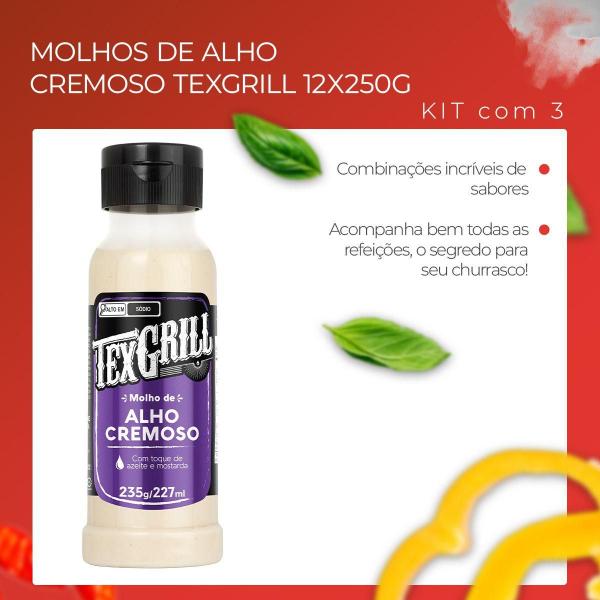 Imagem de Kit de Churrasco 3 Molhos de Alho Cremoso Churrasco Texgrill 250g