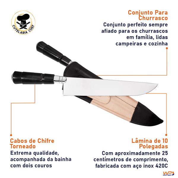 Imagem de Kit de Churrasco Faca e Chaira Inox 10 Polegadas Chifre Torneado - Cutelaria