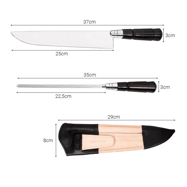 Imagem de Kit de Churrasco Faca e Chaira Inox 10 Polegadas Chifre Torneado - Cutelaria