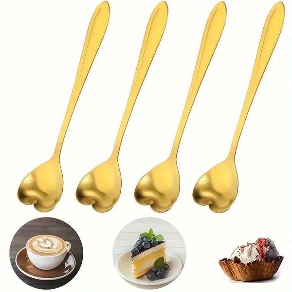 Imagem de kit de Colheres Coração Fofas pra Cozinha/ mesa posta Douradas p/Café Sobremesa /Chá Aço inoxidável 10PCS