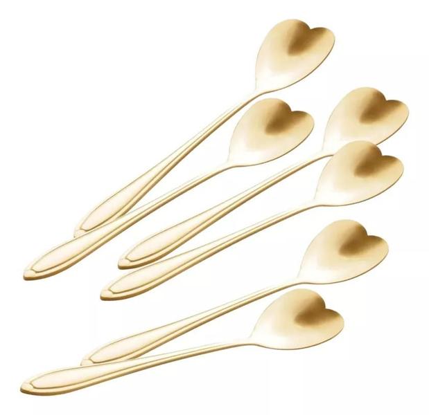 Imagem de kit de Colheres Coração Fofas pra Cozinha/ mesa posta Douradas p/Café Sobremesa /Chá Aço inoxidável 10PCS