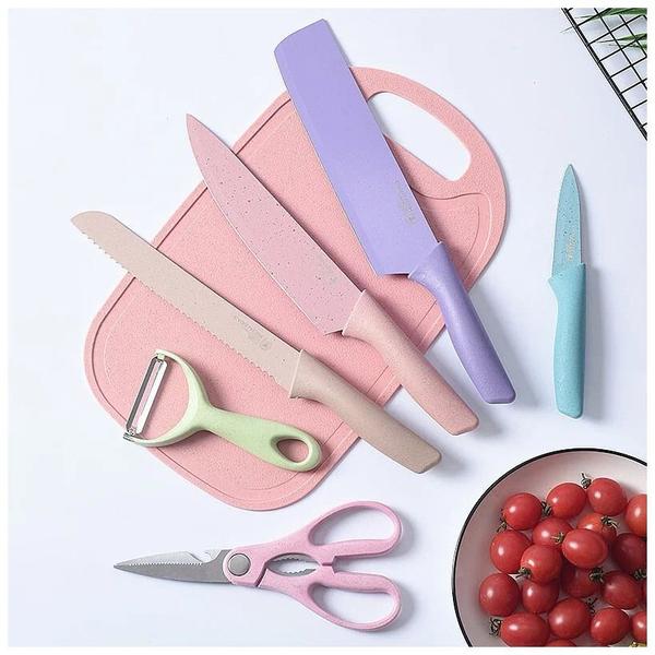 Kit de Conjunto Facas Coloridas Tesoura Descascador Cozinha Gourmet 6 Peças - Ortegas Utilidades Imagem de Kit de Conjunto Facas Coloridas Tesoura Descascador Cozinha Gourmet 6 Peças