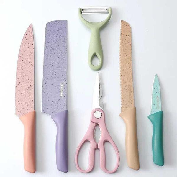 Kit de Conjunto Facas Coloridas Tesoura Descascador Cozinha Gourmet 6 Peças - Ortegas Utilidades Imagem de Kit de Conjunto Facas Coloridas Tesoura Descascador Cozinha Gourmet 6 Peças