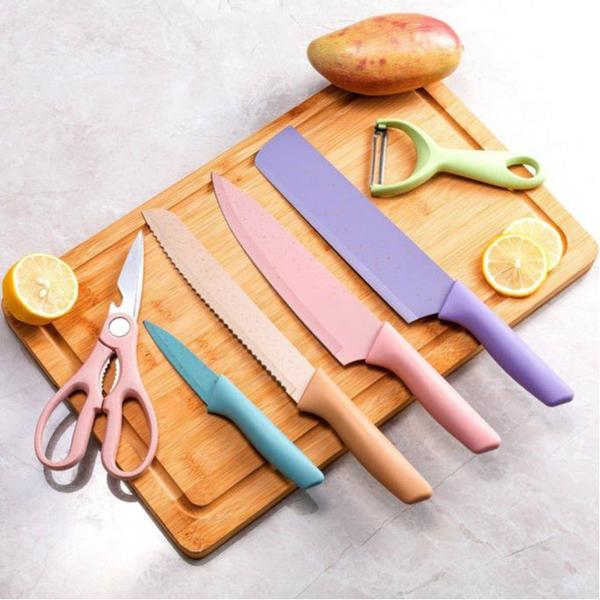 Kit de Conjunto Facas Coloridas Tesoura Descascador Cozinha Gourmet 6 Peças - Ortegas Utilidades Imagem de Kit de Conjunto Facas Coloridas Tesoura Descascador Cozinha Gourmet 6 Peças