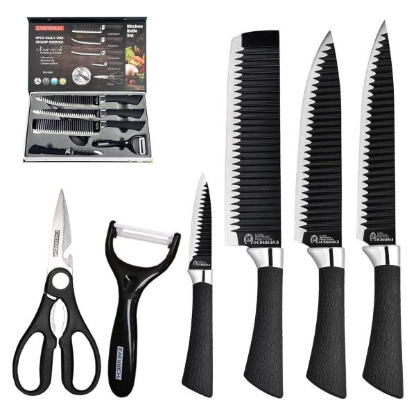 Imagem de Kit de Conjunto Facas Tesoura Descascador Cozinha Gourmet 6 Peças Preto