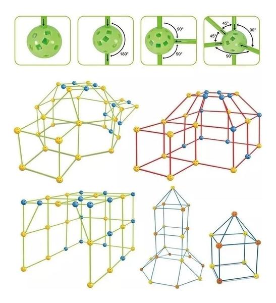 Imagem de Kit de construção de forte para crianças com 100 palitos e 55 bolas