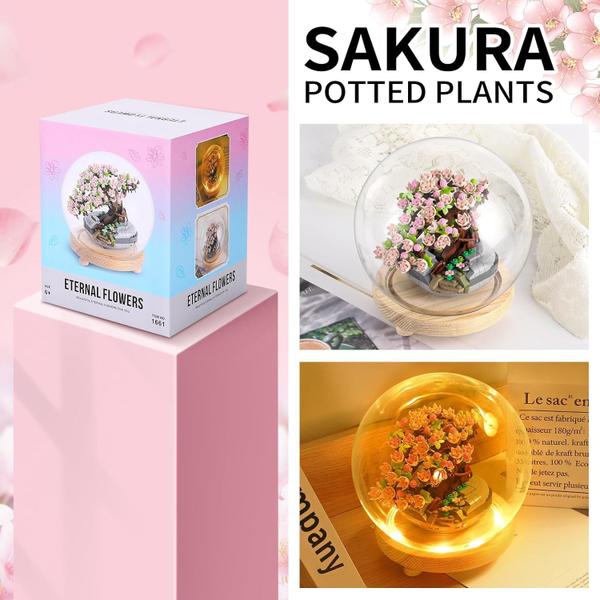 Kit de construção RSDHFLY Sakura Bonsai Flower Botanical com vidro Imagem de Kit de construção RSDHFLY Sakura Bonsai Flower Botanical com vidro