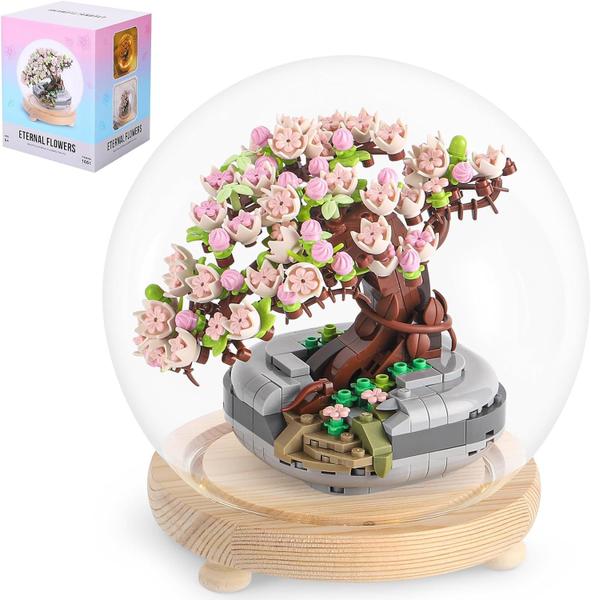 Kit de construção RSDHFLY Sakura Bonsai Flower Botanical com vidro Imagem de Kit de construção RSDHFLY Sakura Bonsai Flower Botanical com vidro