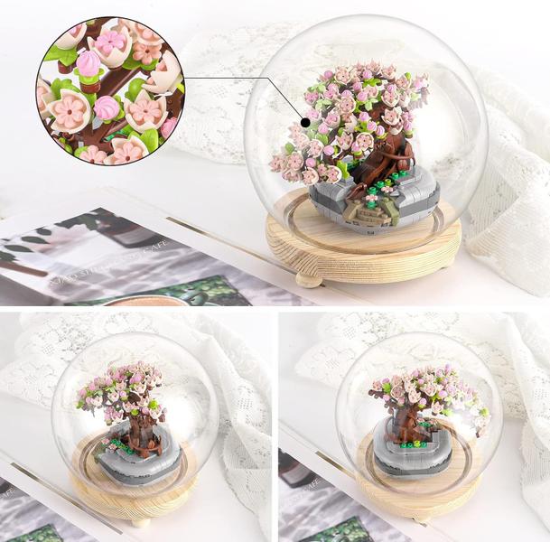 Kit de construção RSDHFLY Sakura Bonsai Flower Botanical com vidro Imagem de Kit de construção RSDHFLY Sakura Bonsai Flower Botanical com vidro