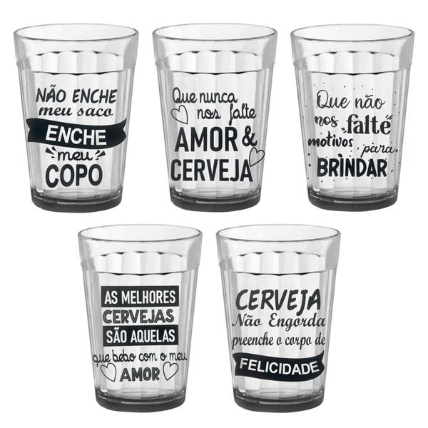 Imagem de Kit De Copo Americano 10 Unidades De Vidro Com Frases Decoradas 190ml