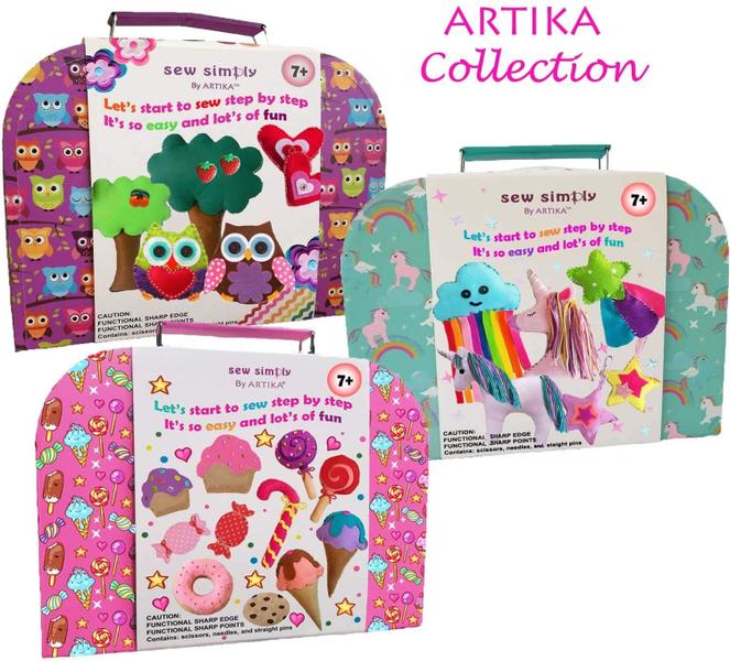 Imagem de KIT DE Costura ARTIKA para Crianças, Kit de Costura Infantil Yum-Yummy, O Kit de Costura Infantil Mais Abrangente, Artesanato DIY para Crianças, Suprimentos de Costura, Livreto de Cortar Formas de Estêncil para o Primeiro Passo na Costura.