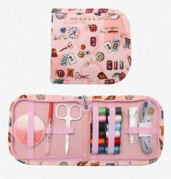 Imagem de Kit De Costura Com Estojo Portátil Viagem 37 Peças Rosa