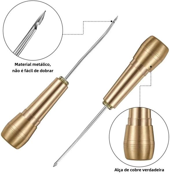 Imagem de Kit de Costura de Couro com 5 Peças - Faça Você Mesmo - Agulha, Cabo de Cobre e Ferramentas