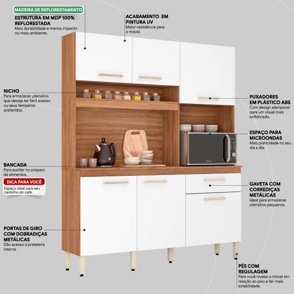 Imagem de Kit de Cozinha 6 Portas 1 Gaveta Alamo Amendola/Branco - Demóbile