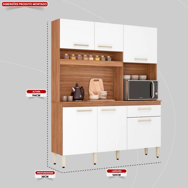 Imagem de Kit de Cozinha 6 Portas 1 Gaveta Alamo Amendola/Branco - Demóbile