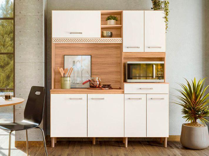 Imagem de Kit de Cozinha 7 Portas Freijo/Off White Cristal Yara Nicioli