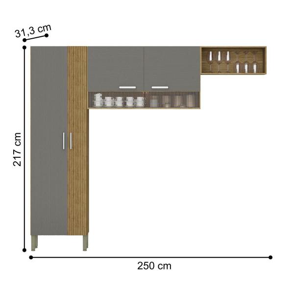 Imagem de Kit de Cozinha com Portas de Vidro Chester Freijó Gris