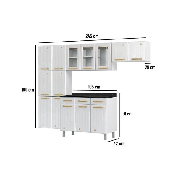 Imagem de Kit de Cozinha Compacta Diamante Smart Aço 4 Peças (2Aéreo+1Balcão+1Paneleiro) CZ72 Branco/Preto - Telasul