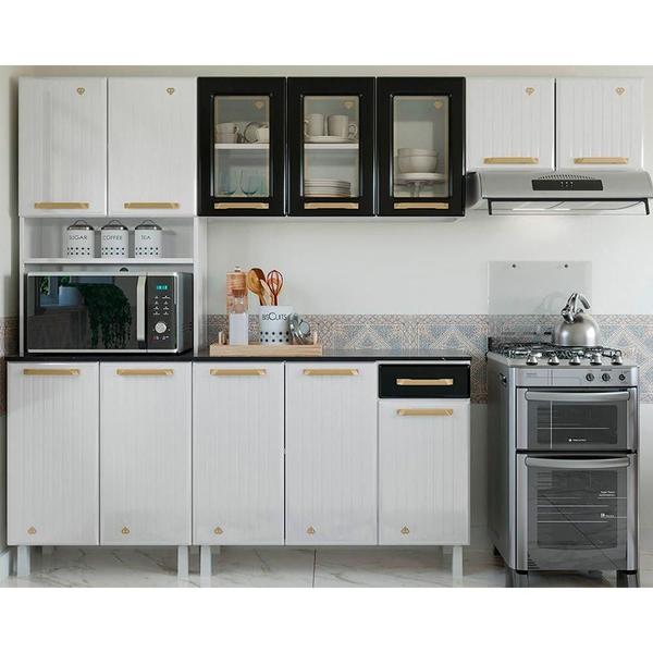 Kit de Cozinha Compacta Diamante Smart Aço 4 Peças (2Aéreos+1Balcão+Paneleiro) CZ26 Branco/Preto - Telasul Imagem de Kit de Cozinha Compacta Diamante Smart Aço 4 Peças (2Aéreos+1Balcão+Paneleiro) CZ26 Branco/Preto - Telasul
