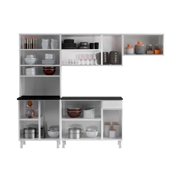 Kit de Cozinha Compacta Diamante Smart Aço 4 Peças (2Aéreos+1Balcão+Paneleiro) CZ26 Branco/Preto - Telasul Imagem de Kit de Cozinha Compacta Diamante Smart Aço 4 Peças (2Aéreos+1Balcão+Paneleiro) CZ26 Branco/Preto - Telasul