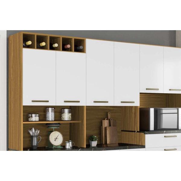 Imagem de Kit de Cozinha Compacta Gamay Prime c/ 12 Portas e 2 Gavetas Amendoa/Branco - Ronipa