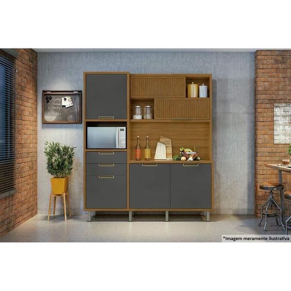 Imagem de Kit de Cozinha Compacta Loft Imperatriz 3Nichos Microondas c/6Portas e 2Gavetas Ripado 183x212cm Freijo/Off White - Nesher