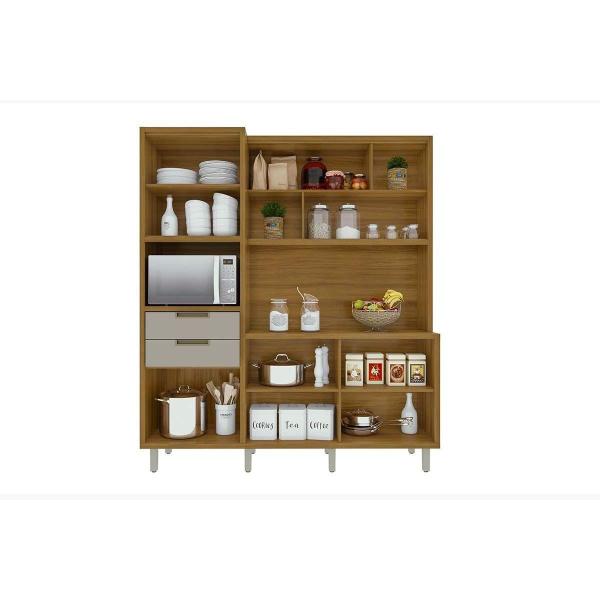 Imagem de Kit de Cozinha Compacta Loft Imperatriz 3Nichos Microondas c/6Portas e 2Gavetas Ripado 183x212cm Freijo/Off White - Nesher