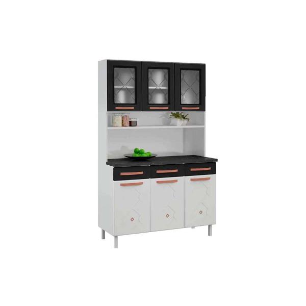 Imagem de Kit de Cozinha Compacta Mirage New c/ 6 Portas (3 c/ Vidro) e 3 Gavetas Branco - Telasul