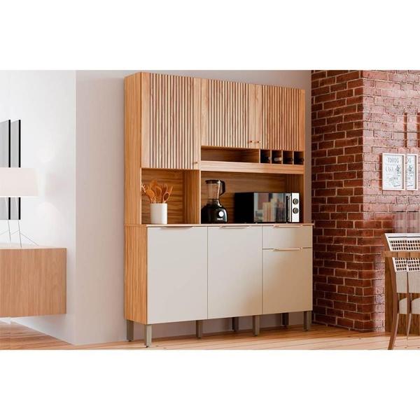 Kit de Cozinha Compacta Moscato 6 Portas e 1 Gaveta 197x151cm Amendoa/Off White - Ronipa Imagem de Kit de Cozinha Compacta Moscato 6 Portas e 1 Gaveta 197x151cm Amendoa/Off White - Ronipa