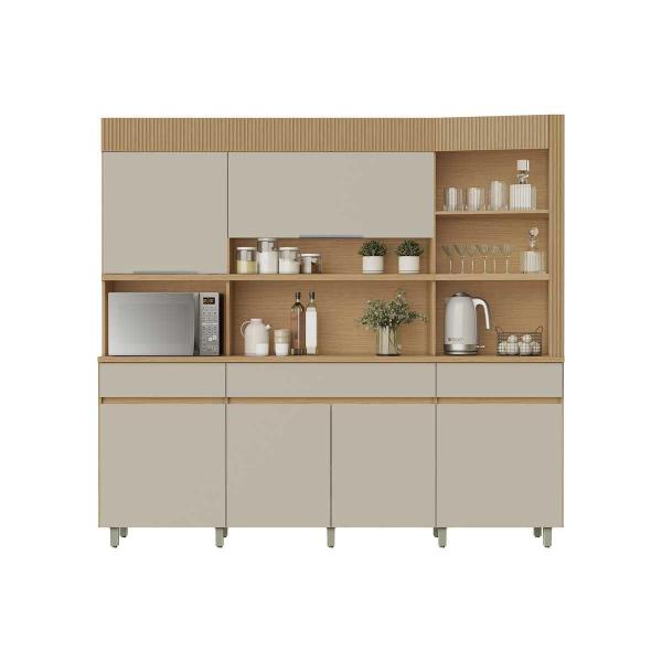 Imagem de Kit de Cozinha Compacta Realeza c/ 6 Portas e 3 Gavetas 220cm Carvalho/Cinza - Nesher