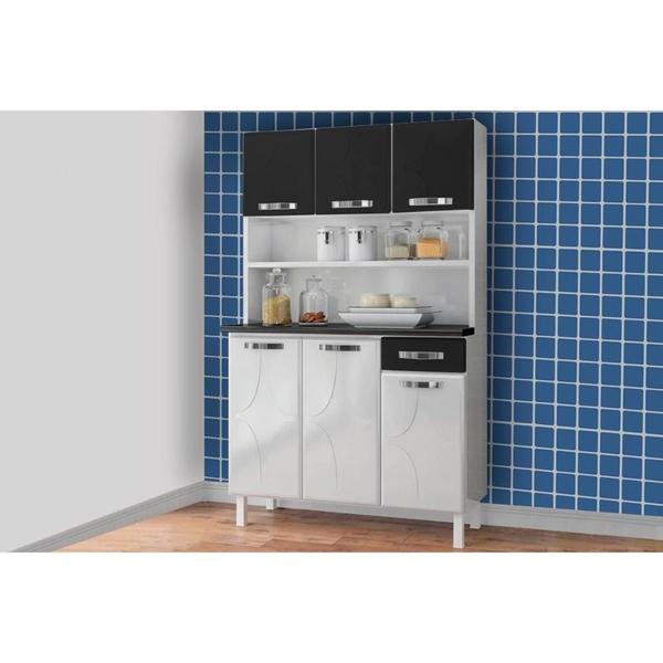 Imagem de Kit de Cozinha Compacta Rubi Smart c/ 6 Portas e 1 Gaveta Branco/Preto - Telasul