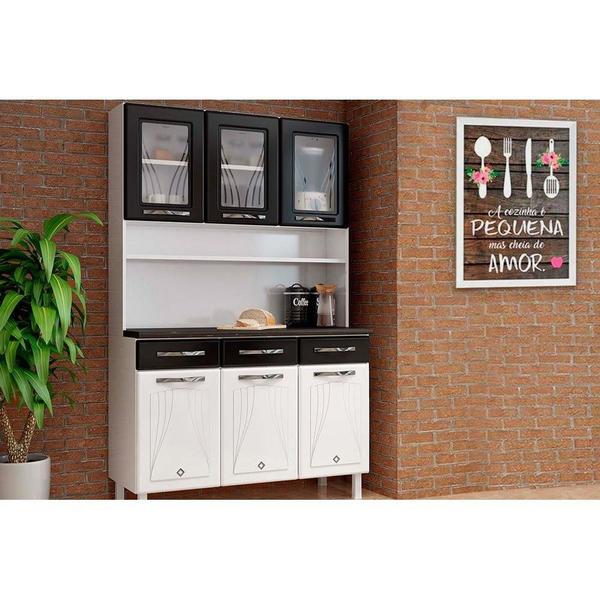 Imagem de Kit de Cozinha Compacta Star New c/ 6 Portas (3 c/ Vidro) e 3 Gavetas Branco/Preto - Telasul