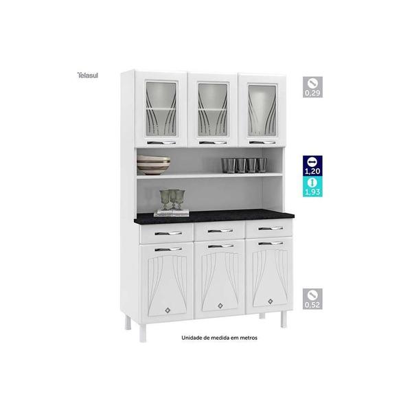 Imagem de Kit de Cozinha Compacta Star New c/ 6 Portas (3 c/ Vidro) e 3 Gavetas Branco/Preto - Telasul