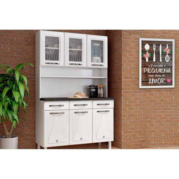 Imagem de Kit de Cozinha Compacta Star New c/ 6 Portas (3 c/ Vidro) e 3 Gavetas Branco - Telasul