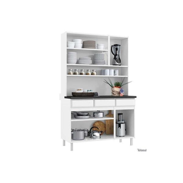 Imagem de Kit de Cozinha Compacta Star New c/ 6 Portas (3 c/ Vidro) e 3 Gavetas Branco - Telasul