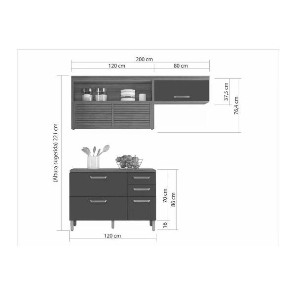 Imagem de Kit de Cozinha Completa 2 Peças Princesa (1Aéreo+1Balcão) C2P45 Freijo/Off White - Nesher