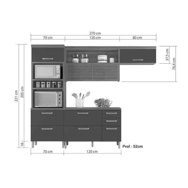 Imagem de Kit de Cozinha Completa 3 Peças Princesa (1Aéreo+1Balcão+1Paneleiro) C6P62 Freijo/Off White - Nesher