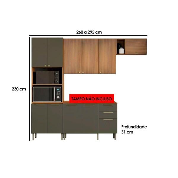 Imagem de Kit de Cozinha Completa 4 Peças Sálvia (2Aéreos+1Balcão+1TorreQuente) CZC41 Freijo/Verde - Telasul