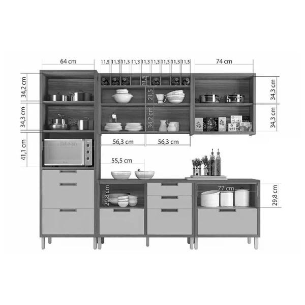 Imagem de Kit de Cozinha Completa 5 Peças Completa Nesher Imperatriz (2 Balcões + 2 Aéreos+ Paneleiro) Freijo/Off White - Nesher