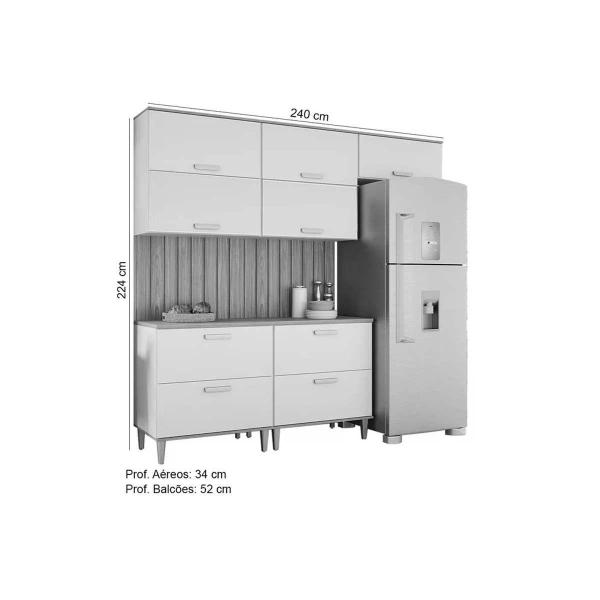 Imagem de Kit de Cozinha Completa 7 Peças Bella (3Aéreos+2Balcões+2Complementos) CZ018 Freijo/Titanium - MGM