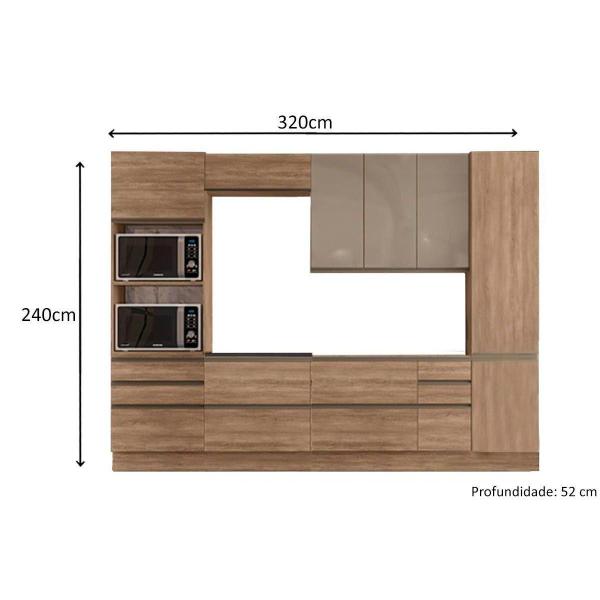 Imagem de Kit de Cozinha Completa 7 Peças Maxxi  (2 Armários + 2 Balcões + 2 Paneleiros + 1 Complemento) C7P08 Nogal - Kappesberg