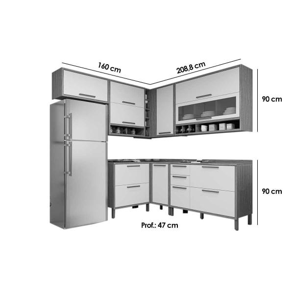 Imagem de Kit de Cozinha Completa 7 Peças Syrah (4Aéreos+3Balcões) C7P85 Amendoa/Branco - Ronipa