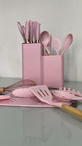 Imagem de Kit De Cozinha Jogo De Utensílios Cor Rosa 19 Peças