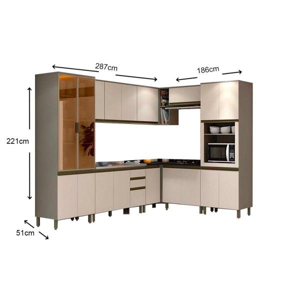 Imagem de Kit de Cozinha Modulada 11 Peças Connect  (4 Armários + 4 Balcões + 1 Paneleiro + 2 Complementos) C11P03 Duna/Cristal