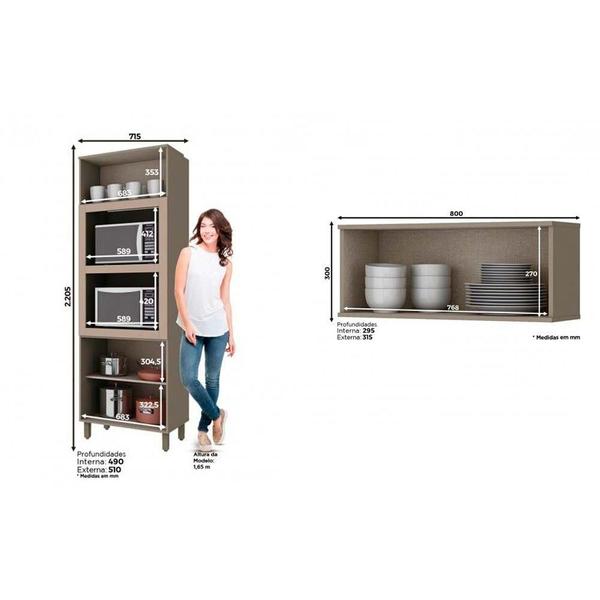 Imagem de Kit de Cozinha Modulada 14 Peças Connect 1 (5 Armários + 4 Balcões + 1 Paneleiro + 4 Complementos) C14P04 Duna/Cristal