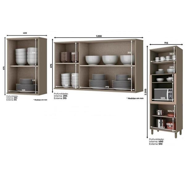 Imagem de Kit de Cozinha Modulada 3 Peças Connect  (2 Armários + 1 Paneleiro) CPT19 Duna/Cristal - Henn