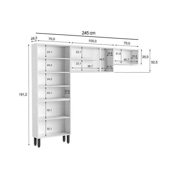 Imagem de Kit de Cozinha Modulada 3 Peças Múltipla  (2 Armários + 1 Paneleiro) CPT96 Branco/Preto - Bertolini